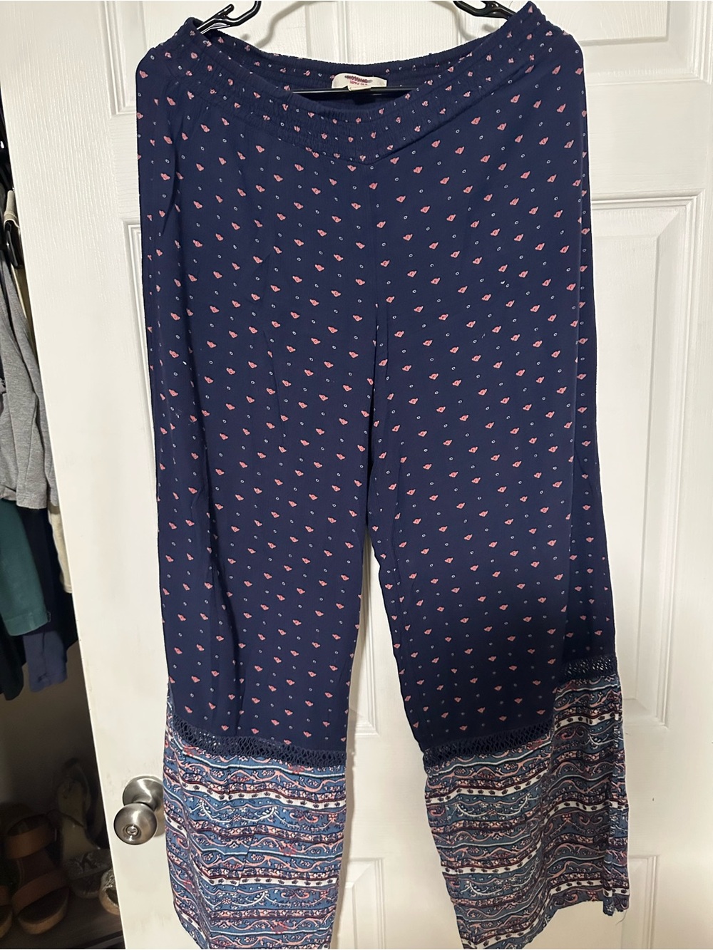 Mossimo Supply Co. Navy Wide-Leg Printed Palazzo Pants with Pink Accent